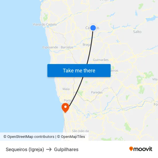 Sequeiros (Igreja) to Gulpilhares map