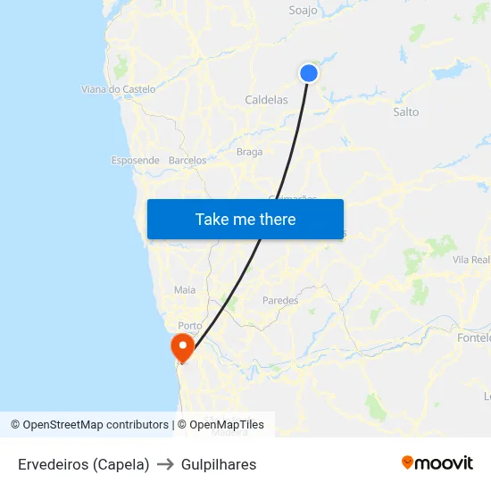 Ervedeiros (Capela) to Gulpilhares map