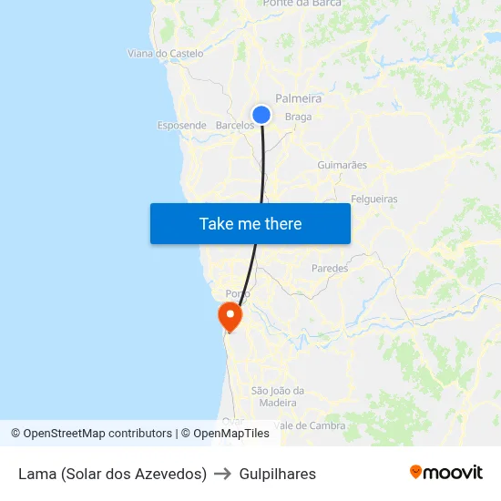 Lama (Solar dos Azevedos) to Gulpilhares map