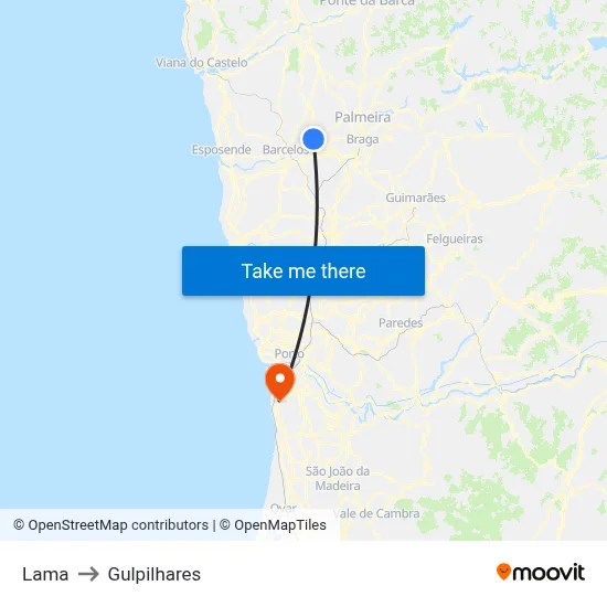 Lama to Gulpilhares map