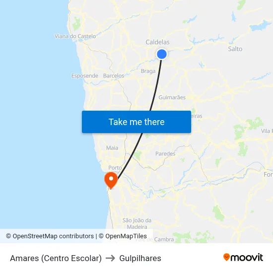 Amares (Centro Escolar) to Gulpilhares map