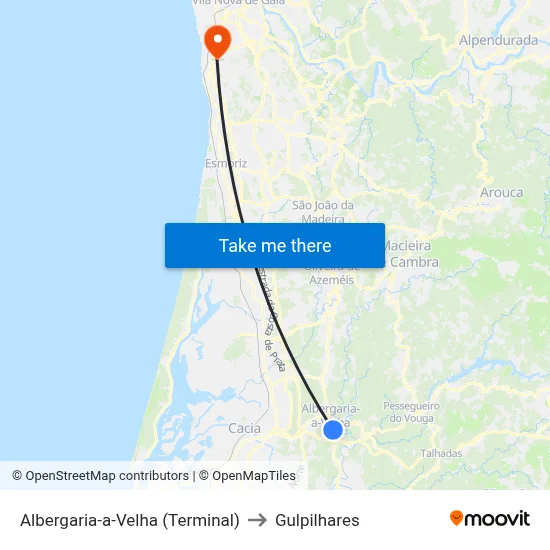 Albergaria-a-Velha (Terminal) to Gulpilhares map