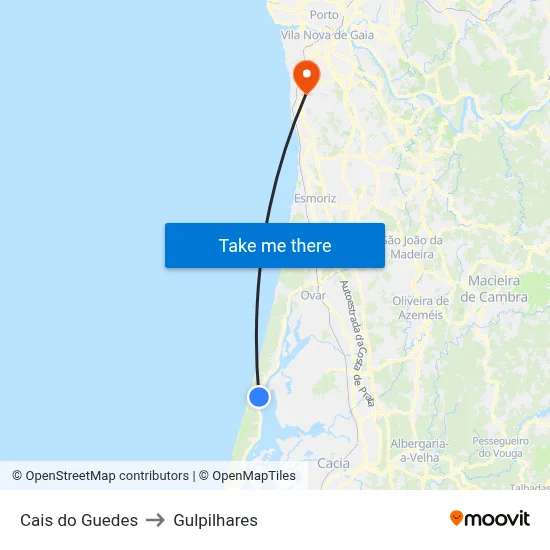 Cais do Guedes to Gulpilhares map