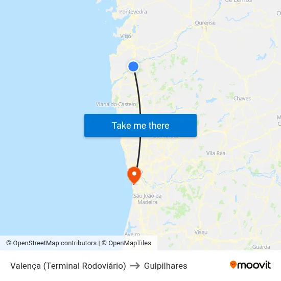 Valença (Terminal Rodoviário) to Gulpilhares map