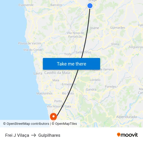 Frei J Vilaça to Gulpilhares map