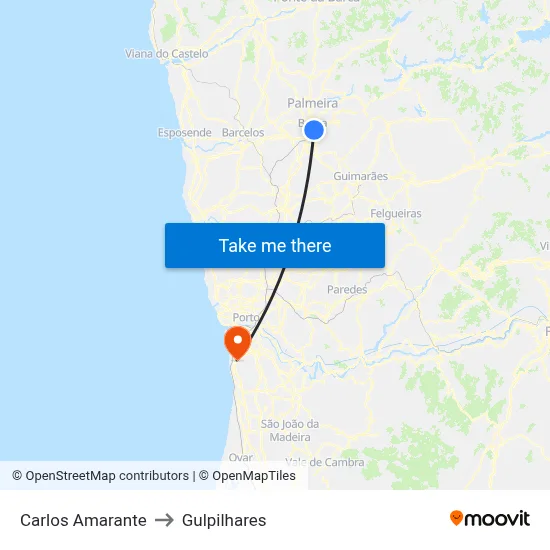Carlos Amarante to Gulpilhares map