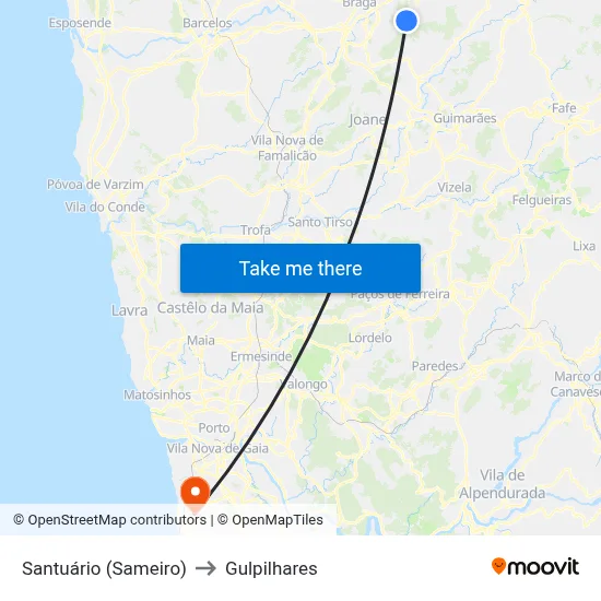 Santuário (Sameiro) to Gulpilhares map