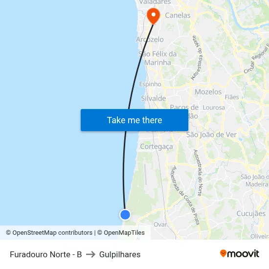 Furadouro Norte - B to Gulpilhares map