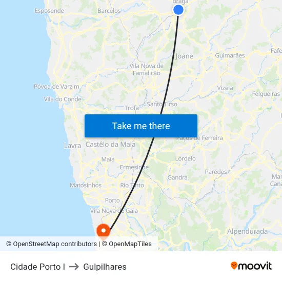 Cidade Porto I to Gulpilhares map