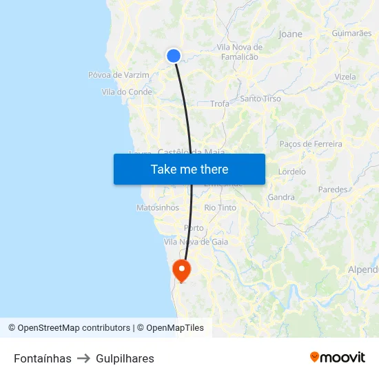Fontaínhas to Gulpilhares map