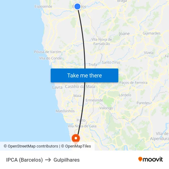 IPCA (Barcelos) to Gulpilhares map