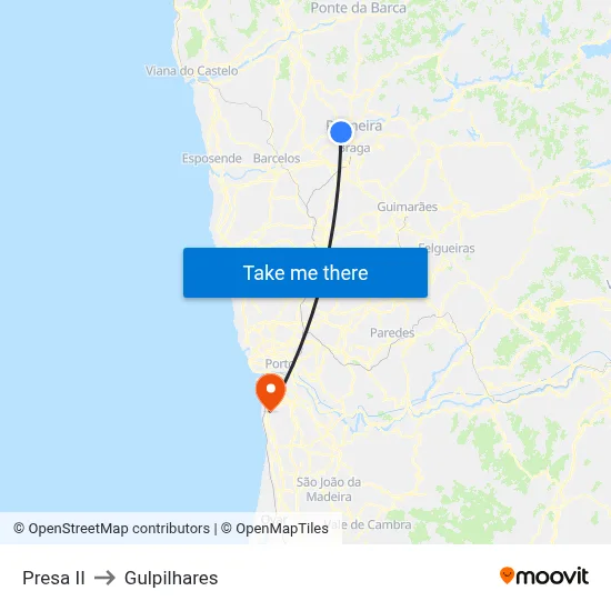Presa II to Gulpilhares map