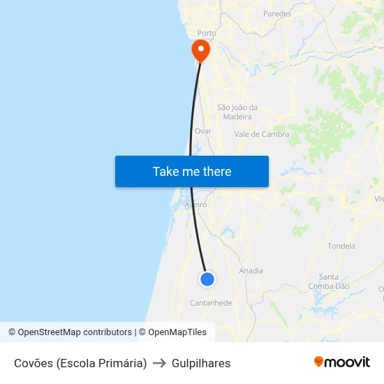 Covões (Escola Primária) to Gulpilhares map