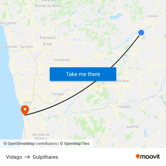 Vidago to Gulpilhares map