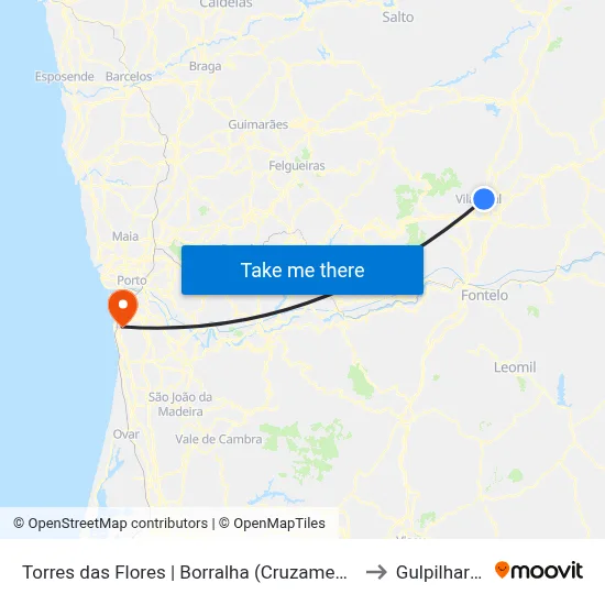 Torres das Flores | Borralha (Cruzamento) to Gulpilhares map