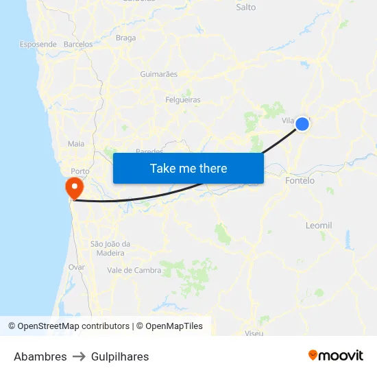 Abambres to Gulpilhares map