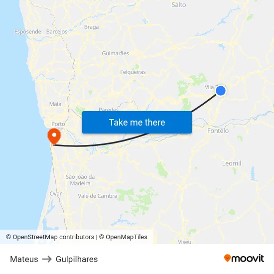 Mateus to Gulpilhares map