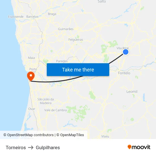 Torneiros to Gulpilhares map