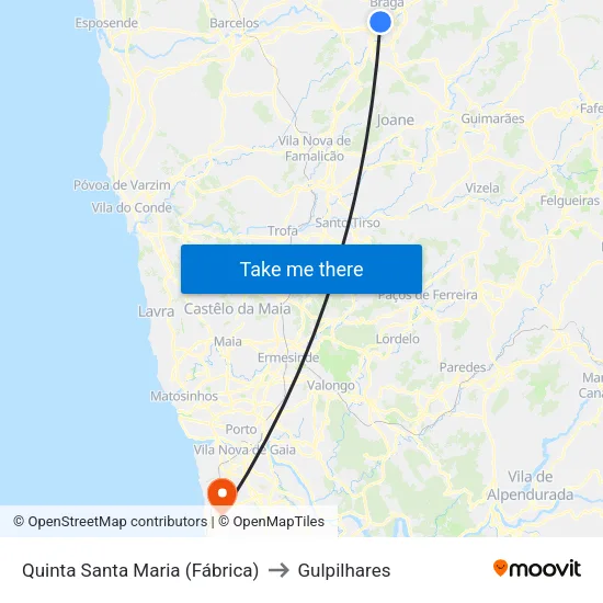 Quinta Santa Maria (Fábrica) to Gulpilhares map