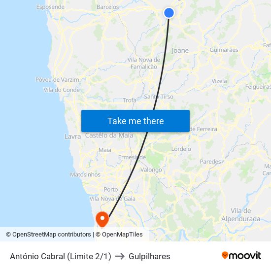 António Cabral (Limite 2/1) to Gulpilhares map