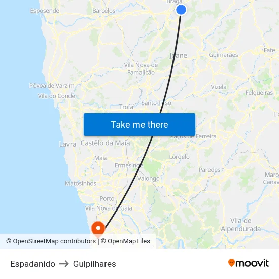 Espadanido to Gulpilhares map