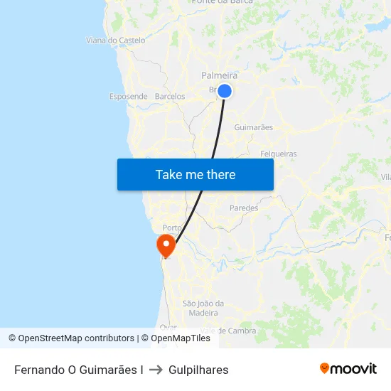 Fernando O Guimarães I to Gulpilhares map