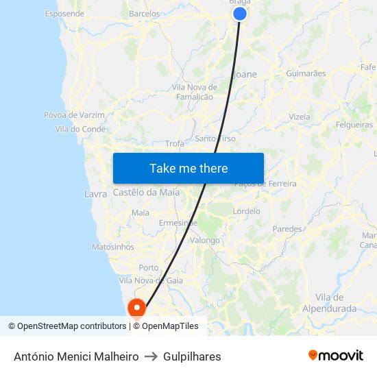 António Menici Malheiro to Gulpilhares map