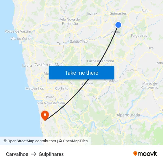 Carvalhos to Gulpilhares map