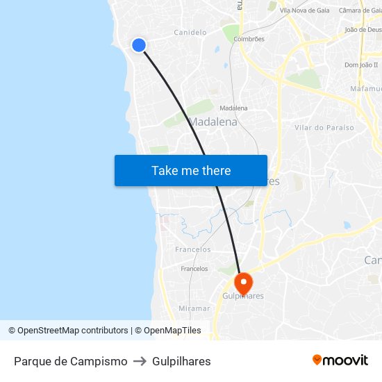 Parque de Campismo to Gulpilhares map