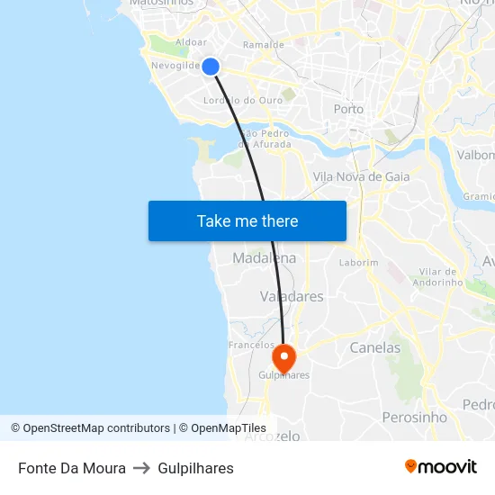 Fonte Da Moura to Gulpilhares map