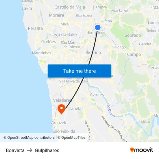 Boavista to Gulpilhares map