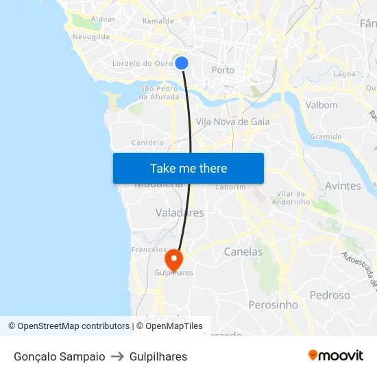 Gonçalo Sampaio to Gulpilhares map