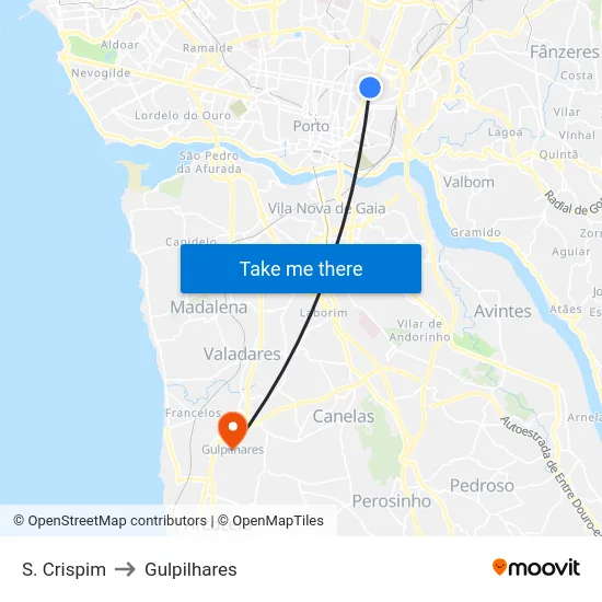 S. Crispim to Gulpilhares map