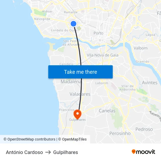 António Cardoso to Gulpilhares map