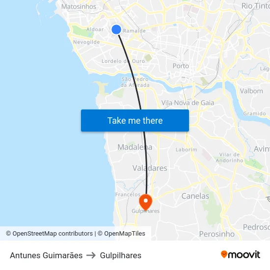 Antunes Guimarães to Gulpilhares map
