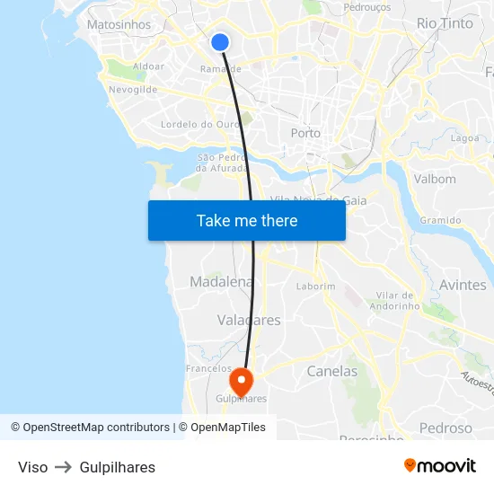 Viso to Gulpilhares map