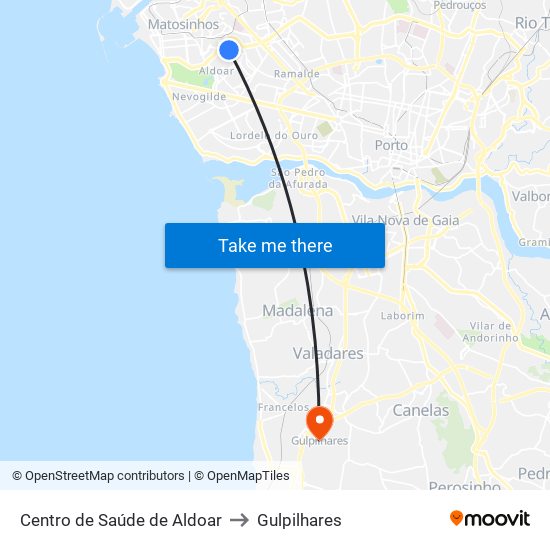 Centro de Saúde de Aldoar to Gulpilhares map