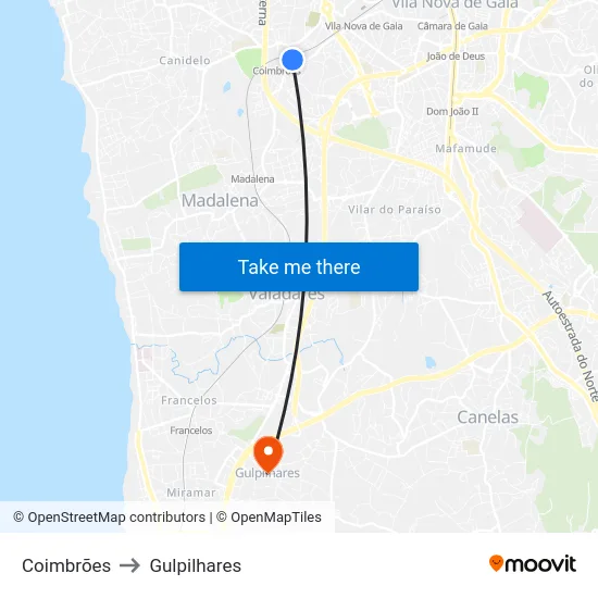 Coimbrões to Gulpilhares map