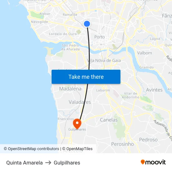 Quinta Amarela to Gulpilhares map