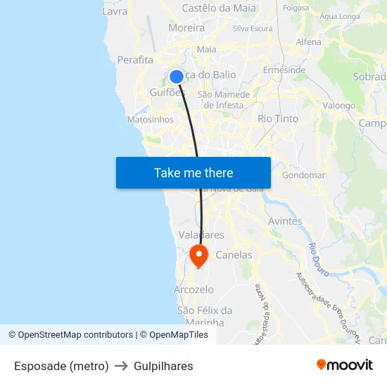 Esposade (metro) to Gulpilhares map