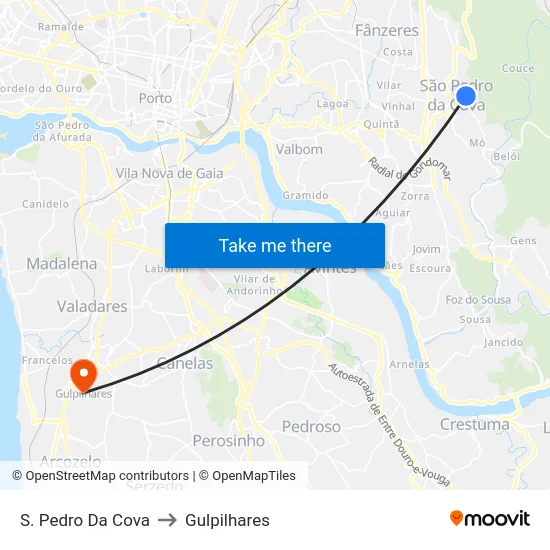 S. Pedro Da Cova to Gulpilhares map