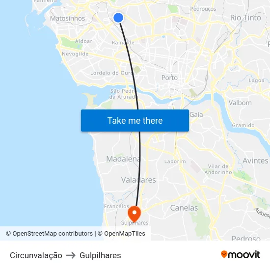 Circunvalação to Gulpilhares map