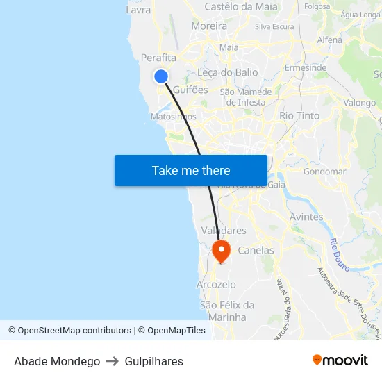 Abade Mondego to Gulpilhares map