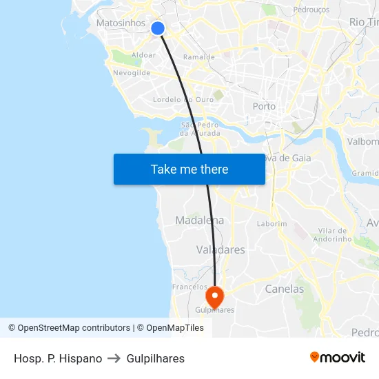 Hosp. P. Hispano to Gulpilhares map