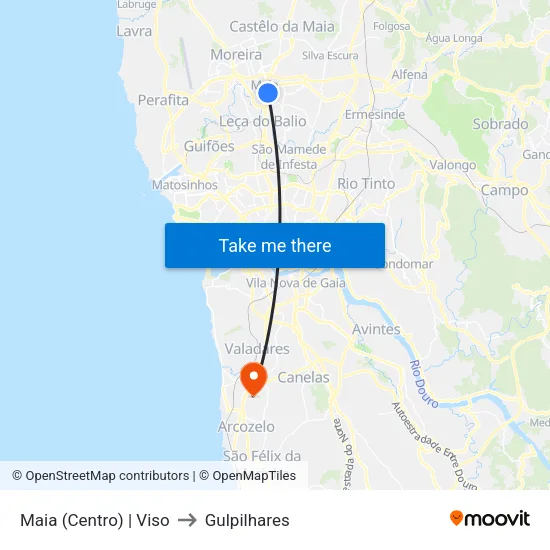 Maia (Centro) | Viso to Gulpilhares map