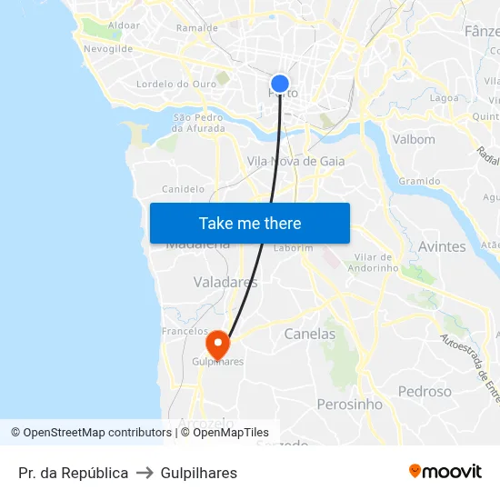 Pr. da República to Gulpilhares map