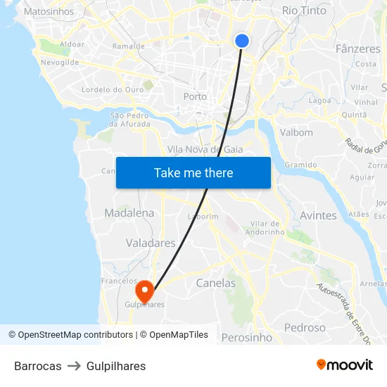 Barrocas to Gulpilhares map