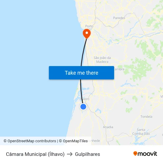 Câmara Municipal (Ílhavo) to Gulpilhares map