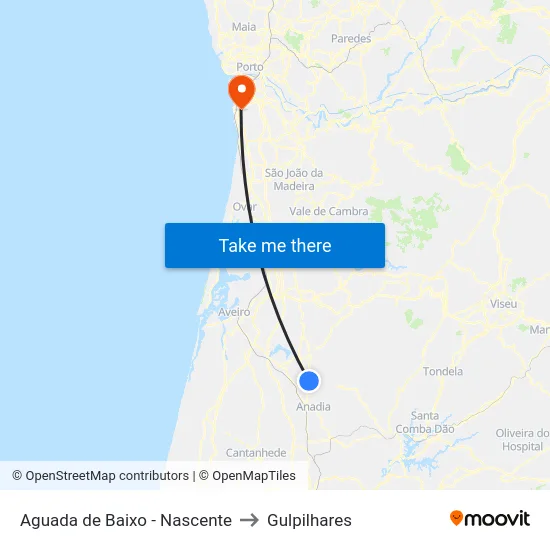 Aguada de Baixo - Nascente to Gulpilhares map