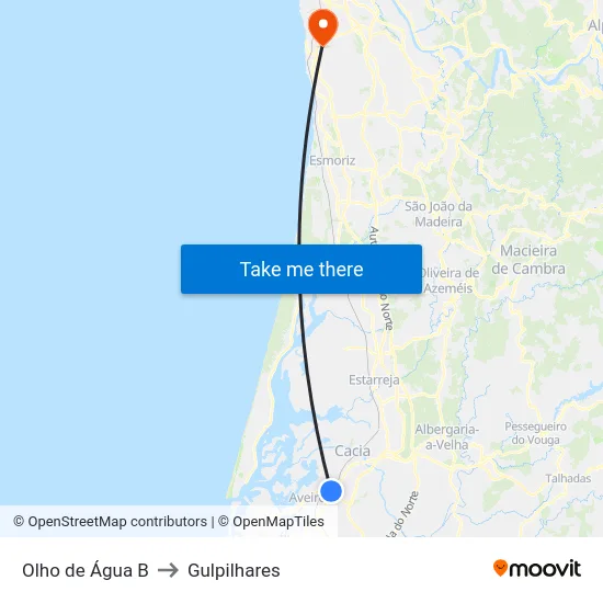Olho de Água B to Gulpilhares map